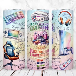 Gamer Tumbler Wrap PNG 20oz Skinny Tumbler Gaming Gamer Life Videogioco Rosa Acquerello Sublimazione Design digitale senza soluzione di continuità Download immediato