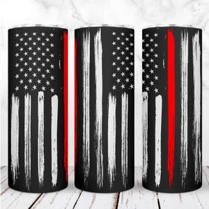 Thin Red Line USA Flag Tumbler Wrap PNG 20oz Skinny Tumbler Patriotic Black Flag Stars Sublimation Seamless Digital Design Instant Download