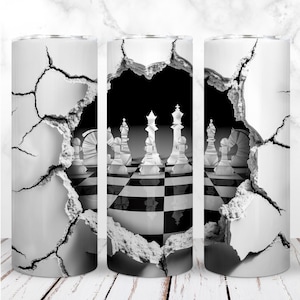 Chess Tumbler Wrap PNG 20oz Skinny Tumbler Chess Board Sportowa gra 3D Breaking Wall Sublimacja Bezszwowy projekt cyfrowy Natychmiastowe pobieranie