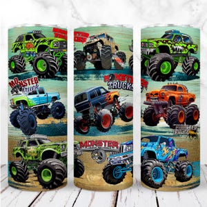Emballage de gobelet Monster Truck PNG 20 oz gobelet skinny design sublimation Monster Trucks Rallye Design numérique sans couture droite Téléchargement instantané