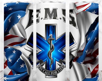 EMS American Paramedic USA Flag Tumbler Wrap PNG 20oz Skinny Tumbler Sublimation Design Ambulance Straight Digital Design Instant Download