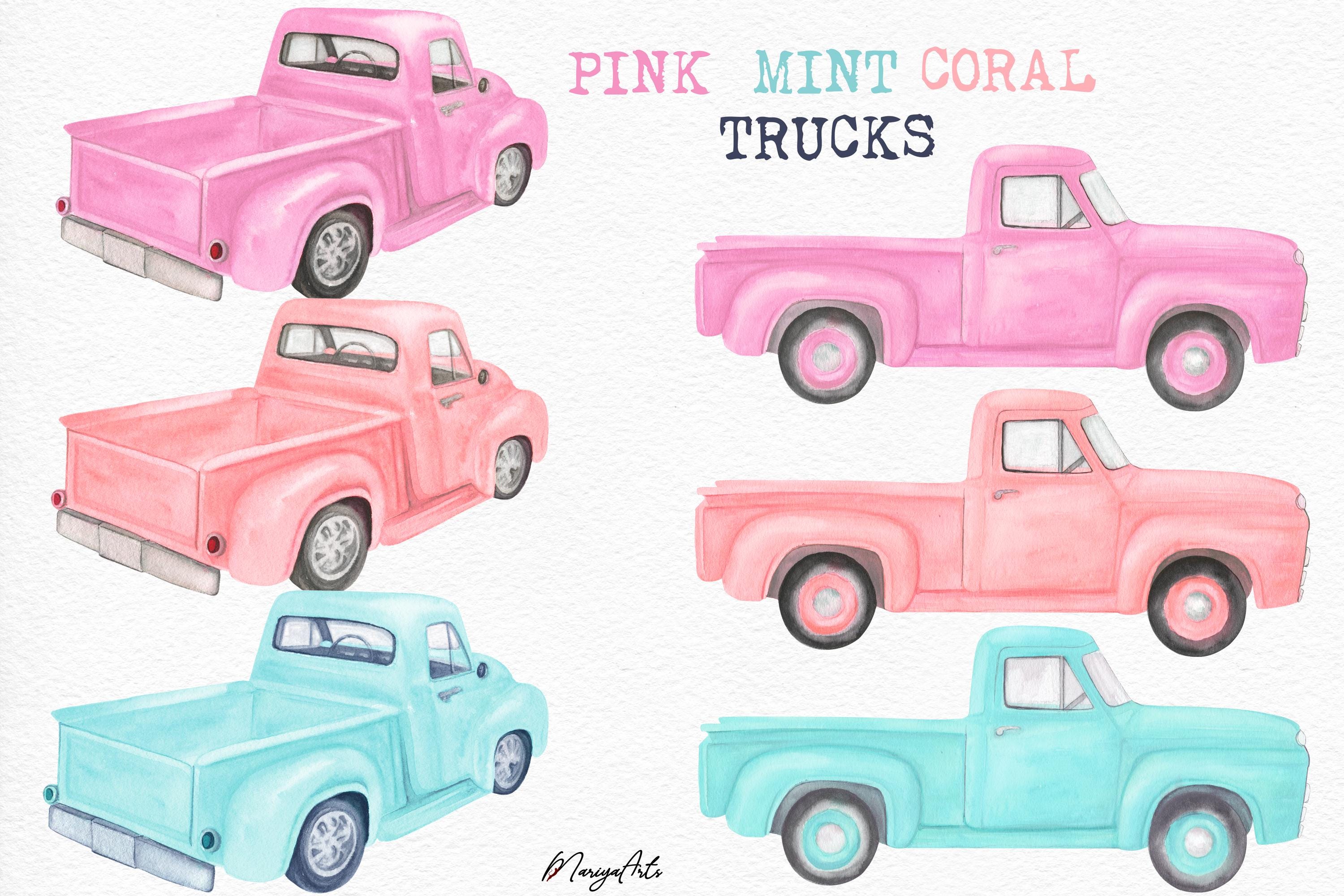 Pastel Truck Watercolor Clipart, Vintage Retro Pickup, Farmer's Truck ...