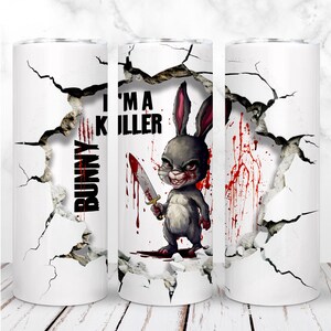 Funny Killer Bunny PNG Tumbler Wrap 20oz Skinny Tumbler Creepy Evil Bunny Bloody Scary sublimatie naadloze digitaal ontwerp direct downloaden