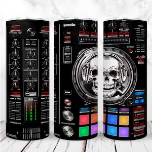 DJ Tumbler Wrap PNG Musik Schädel 20 Unzen Skinny Tumbler Sublimation Design DJ Controller Template Gerade Digitales Design Sofort-Download