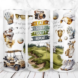 Tumbler avvolgente Golfing Life PNG 20oz Skinny Tumbler Eat Sleep Golf Repeat Design a sublimazione senza soluzione di continuità Design digitale dritto Download immediato