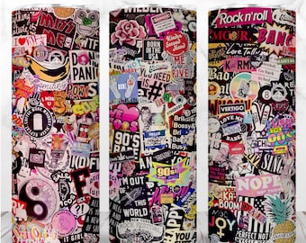 90s love Tumbler Wrap PNG 20oz Music Pop Art Classic Rock Seamless Sublimation Design Template Straight Digital Design Instant Download