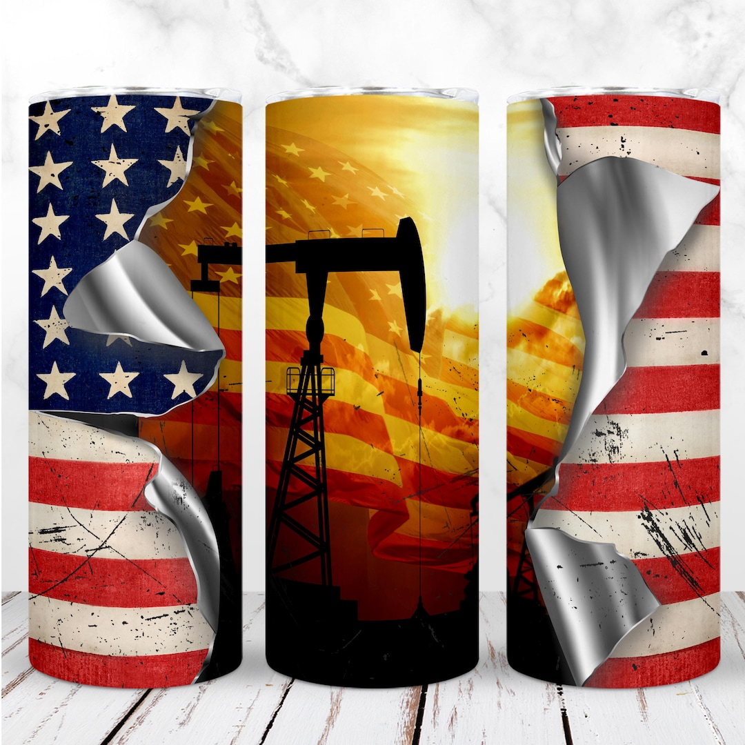 Oil Rig Wrapping Paper Oilfield Tumbler Wrap PNG 20oz Skinny Tumbler Oil Pump Jack Patriotic ...