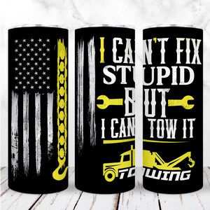 Sleepwagen Tumbler Wrap PNG 20oz mager Tumbler Tow Operator rechte gele lijn vlag naadloze sublimatie ontwerp digitale Instant Download