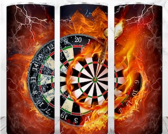 Darts Tumbler Wrap PNG 20oz Skinny Tumbler Flaming Dart Board Sublimation Design Seamless Design Straight Digital Design Instant Download