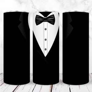 Groom Tumbler Wrap PNG Skinny 20oz Tuxedo Suit Wedding Groom Papillon Nero Groom Tailor Sublimazione Design digitale senza cuciture Download immediato