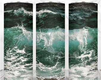 Beach Tumbler Wrap PNG 20 Unzen Skinny Tumbler Meereswellen Crashing Stürmische Meere Ozean Strand Sublimation Nahtlose Digitales Design, Sofortiger Download