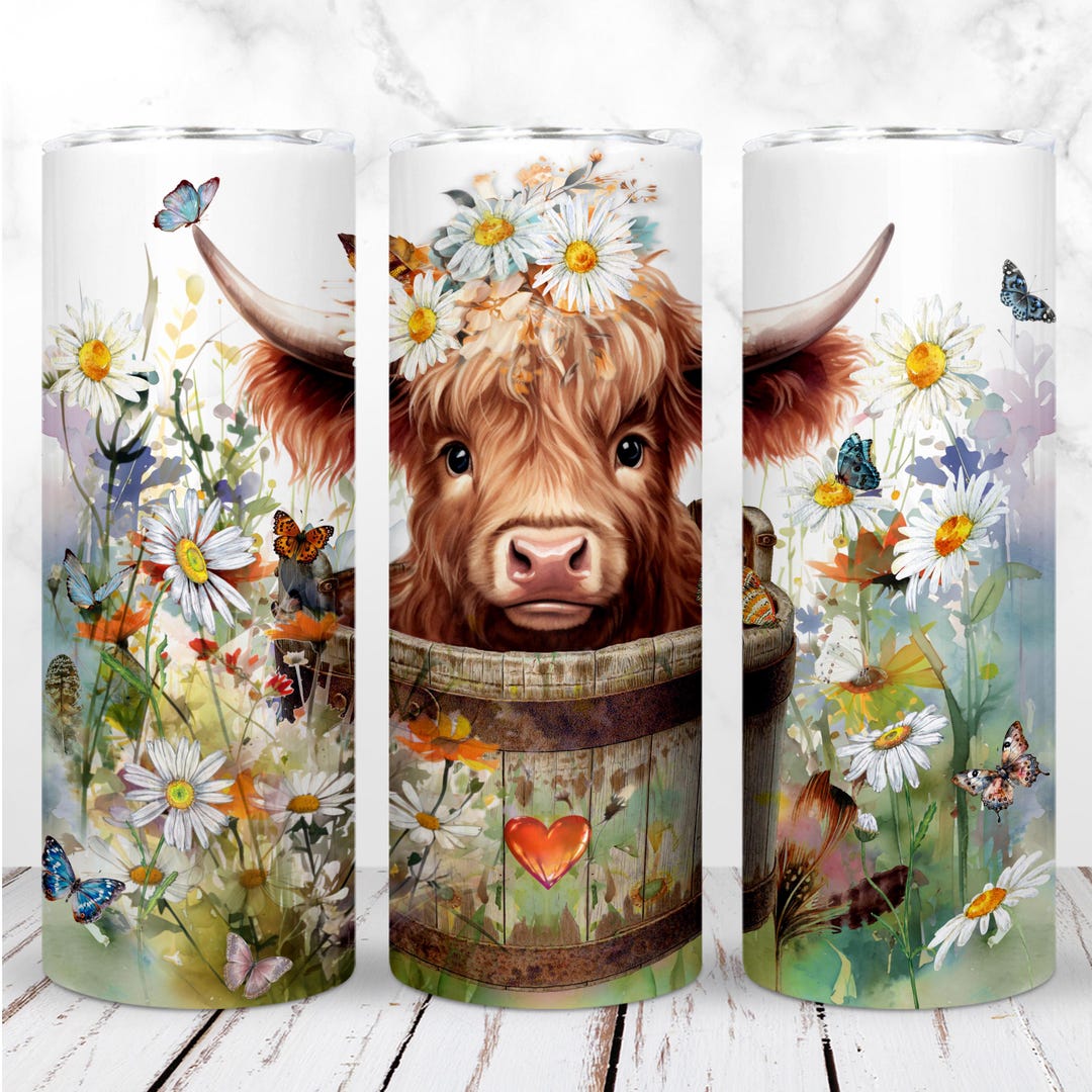 Baby Highland Cow Bucket Tumbler Wrap PNG 20oz Skinny Tumbler Highland ...