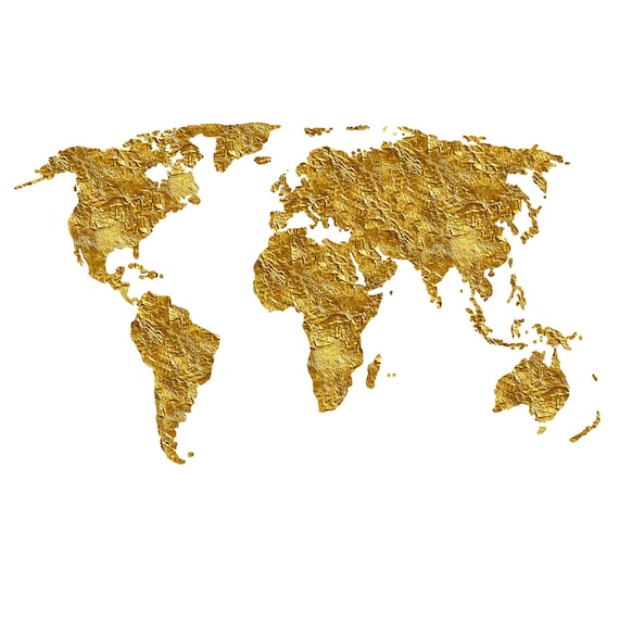 ゴールドの世界地図のシルエット大陸透明な背景PNGゴールドの世界地図
