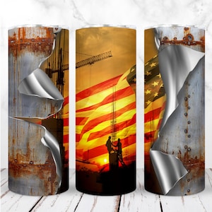 Iron Worker Construction Builder gobelet Wrap PNG 20 oz gobelet maigre drapeau des Etats-Unis Sublimation transparente conception numérique Téléchargement instantané