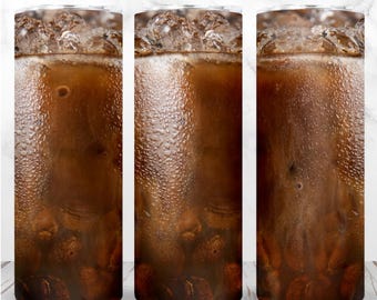 Iced Tea Cola Drink With Ice Cubes Tumbler Wrap PNG 20oz Skinny Tumbler Realistic Coffee Sublimation Seamless Digital Design InstantDownload