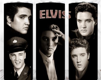 Elvis Tumbler Wrap PNG 20oz Skinny Tumbler The King Rock and Roll Pop Music Sublimation Seamless Digital Design Instant Download