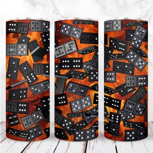 Dominos gobelet Wrap PNG 20 oz gobelet maigre 3D chute de dominos jeu de domino sublimation noire transparente conception numérique téléchargement immédiat