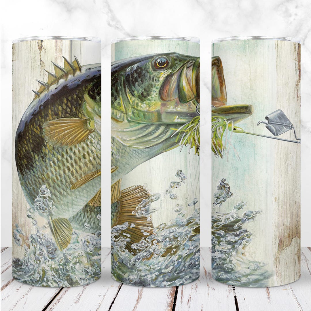 Fishing Tumbler Wrap PNG 20oz Skinny Tumbler Jumping Bass Fish Fishing ...