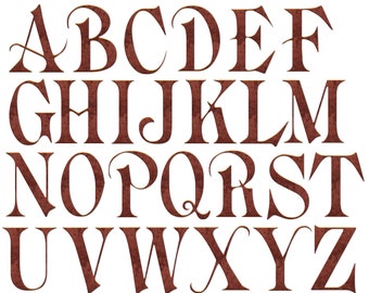 Old English Alphabet Letters and Numbers Rusty Metal Latin Alphabet A - Z PNG Clipart Printable Antique Copper Metal Alphabet lettering