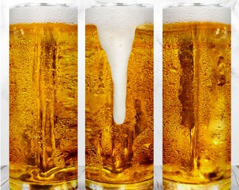 Beer Tumbler Wrap PNG 20oz Skinny Tumbler Glass of Beer Cold Beer Lover Beer Cup Sublimation Seamless Digital Design Instant Download