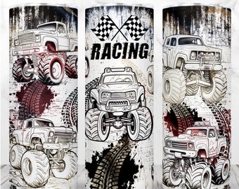 Monster Truck Tumbler Wrap PNG 20oz Skinny Tumbler Design a sublimazione Monster Racing Truck Design digitale dritto senza soluzione di continuità Download immediato