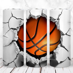 3D Basketball Tumbler Wrap PNG 20oz Skinny Tumbler Bola de basquete Treinador esportivo Sublimação sênior Design digital sem costura Download instantâneo