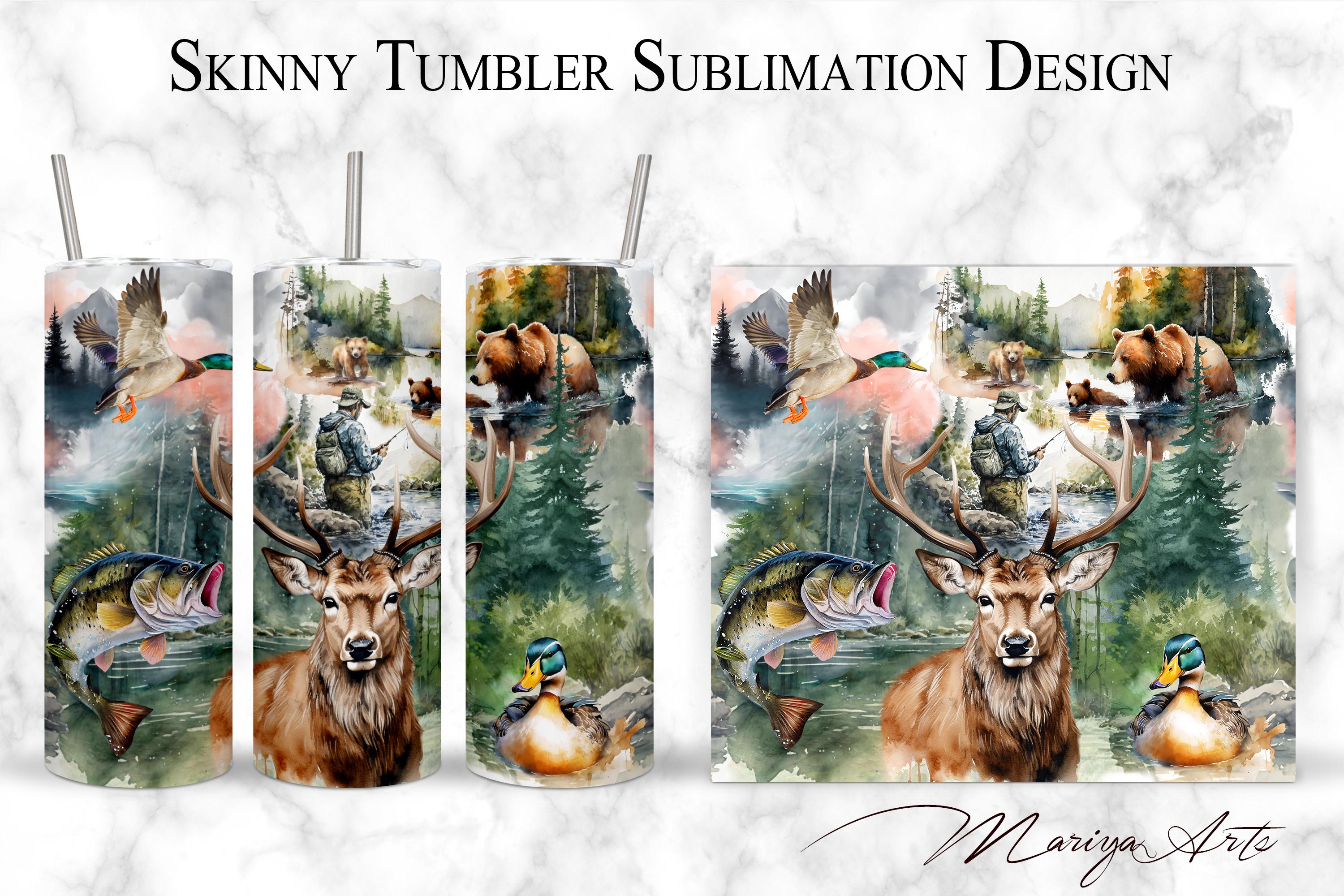 Hunting Fishing Tumbler Wrap PNG 20oz Skinny Tumbler Deer Bass Male ...