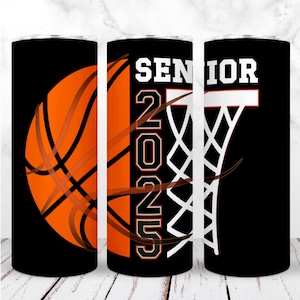 Vaso de baloncesto senior PNG, vaso delgado deportivo de 20 oz, diseño de sublimación para deportes de baloncesto de graduación, diseño digital, descarga instantánea