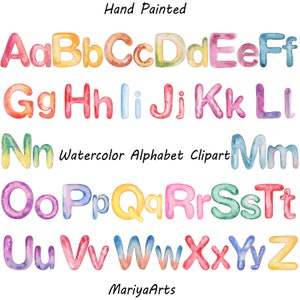 Aquarell Buchstaben Alphabet Clipart, PNG Regenbogenfarben, Bunte Buchstaben, Sofort Download Alphabet, Schulbanner, Kostenlose kommerzielle Nutzung