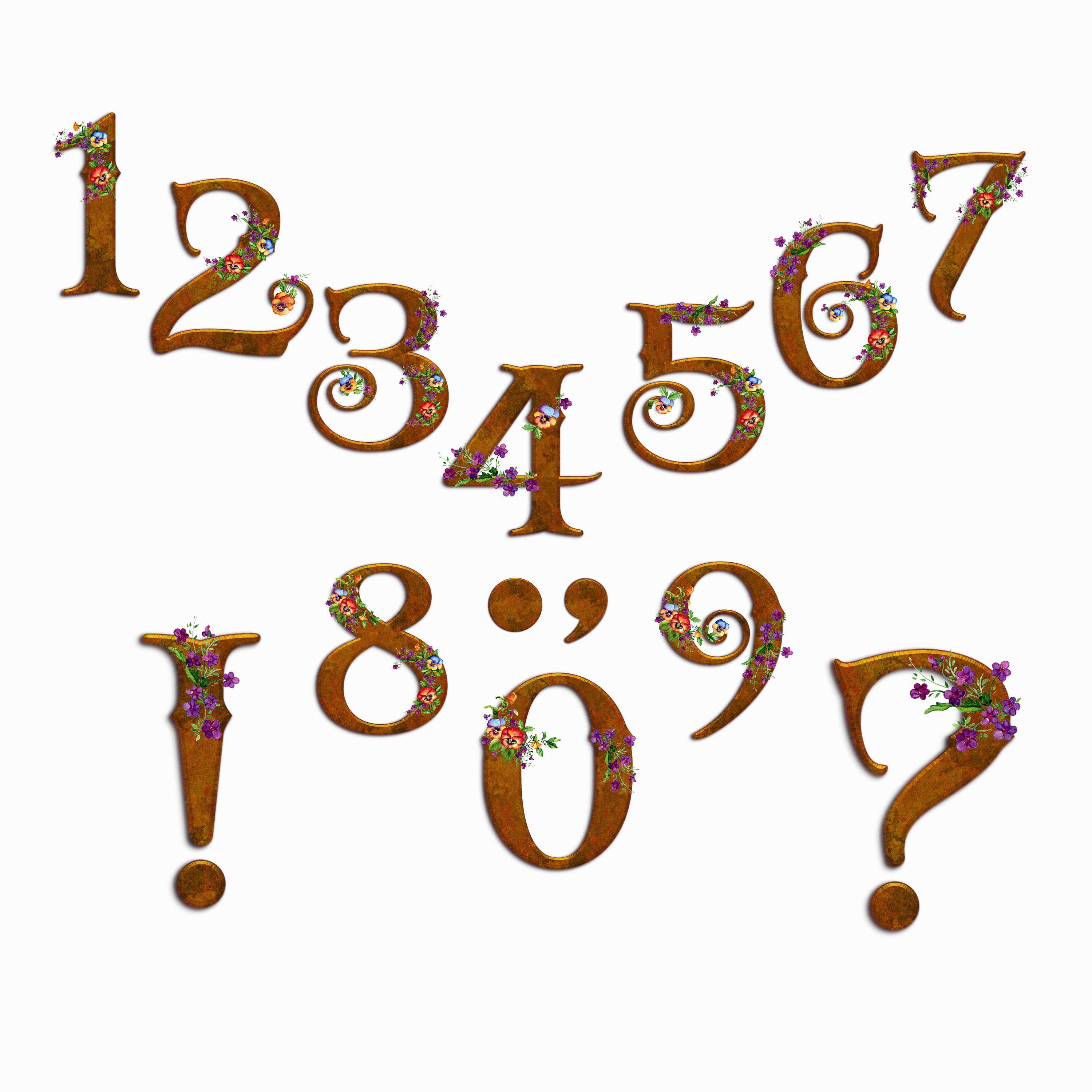 Old English Alphabet Letters and Numbers &amp; Watercolor Pansies Clipart ...