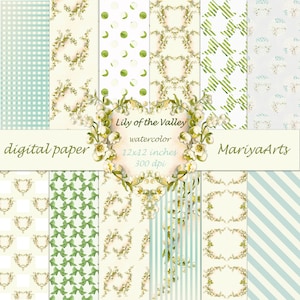 Pack de papier Lily of the Valley, motif sans couture, textures d’arrière-plan, emballage de papier numérique, motif sans couture, papier vintage à fond floral