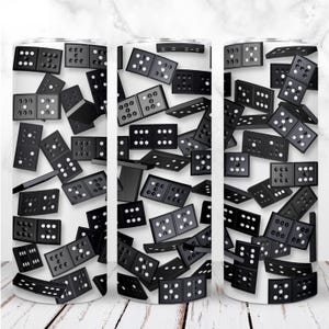 Dominos gobelet Wrap PNG 20 oz gobelet maigre 3D chute de dominos jeu de domino sublimation noire transparente conception numérique téléchargement immédiat