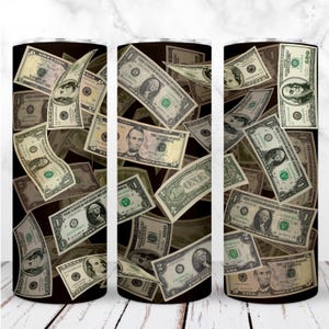 Geld Tumbler Wrap PNG 20oz Skinny Tumbler regnen Dollar fallenden Geld Dollar Bargeld Sublimation Nahtlose digitales Design, sofortiger Download