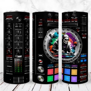 DJ Tumbler Wrap 20oz Skinny Tumbler Skull DJ Music Night Party Headphone DJ Controller Sublimação Seamless Design Digital Download instantâneo