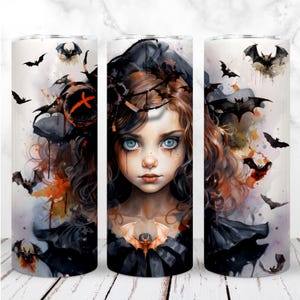 Petite fille effrayante Halloween gobelet Wrap PNG 20 oz gobelet maigre danger horreur effrayant sublimation transparente conception numérique téléchargement immédiat
