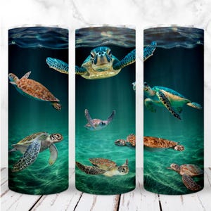 Sea Turtle Tumbler Wrap PNG 20oz Skinny Tumbler Under The Sea Turtles Ocean Nautical Sublimation Seamless Digital Design Instant Download
