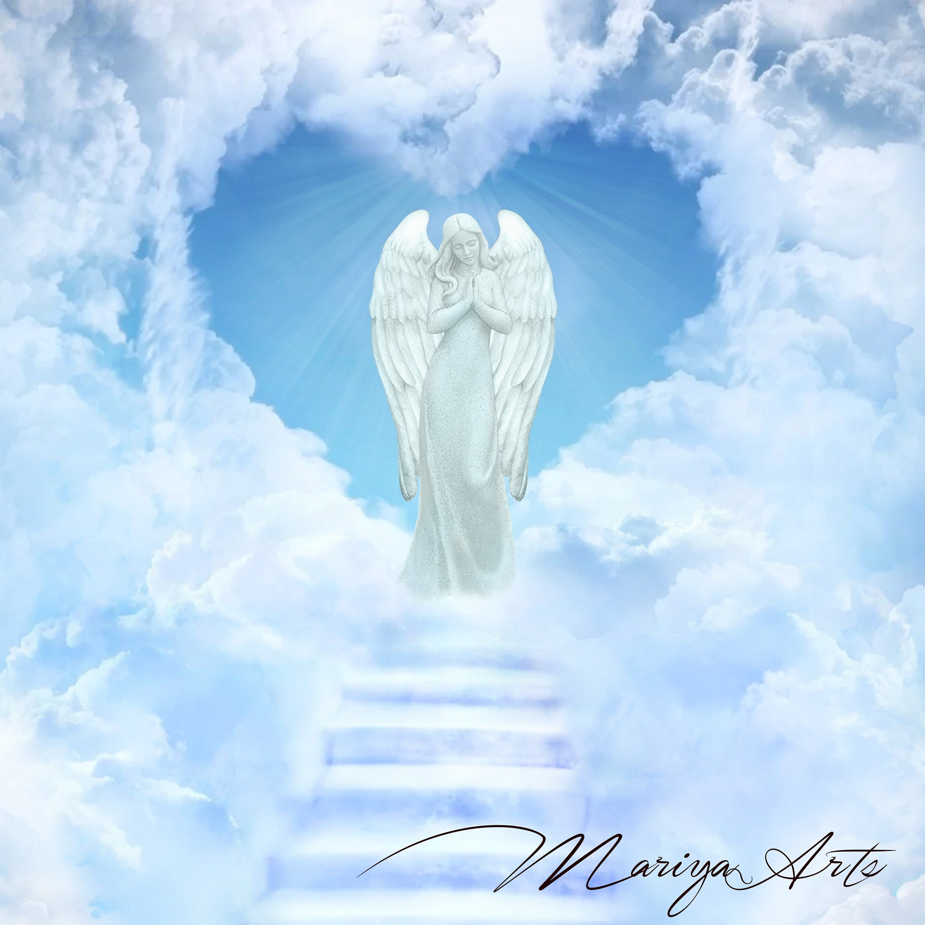 Praying Angel Stairs in Heaven Stairway to Heaven in Clouds Stairs Heaven  Angel Wings Guardian Angel Memorial Shining Sky In Loving Memory