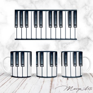 Pianotoetsen mok wrap muziek muzikant pianist 11oz/15oz mok sjabloon koffiekopje mok wrap sublimatie digitaal ontwerp direct downloaden