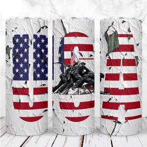 Vaso patriótico Iwo Jima PNG, vaso delgado de 20 oz, bandera estadounidense, veterano del ejército, sublimación militar, descarga instantánea digital sin costuras