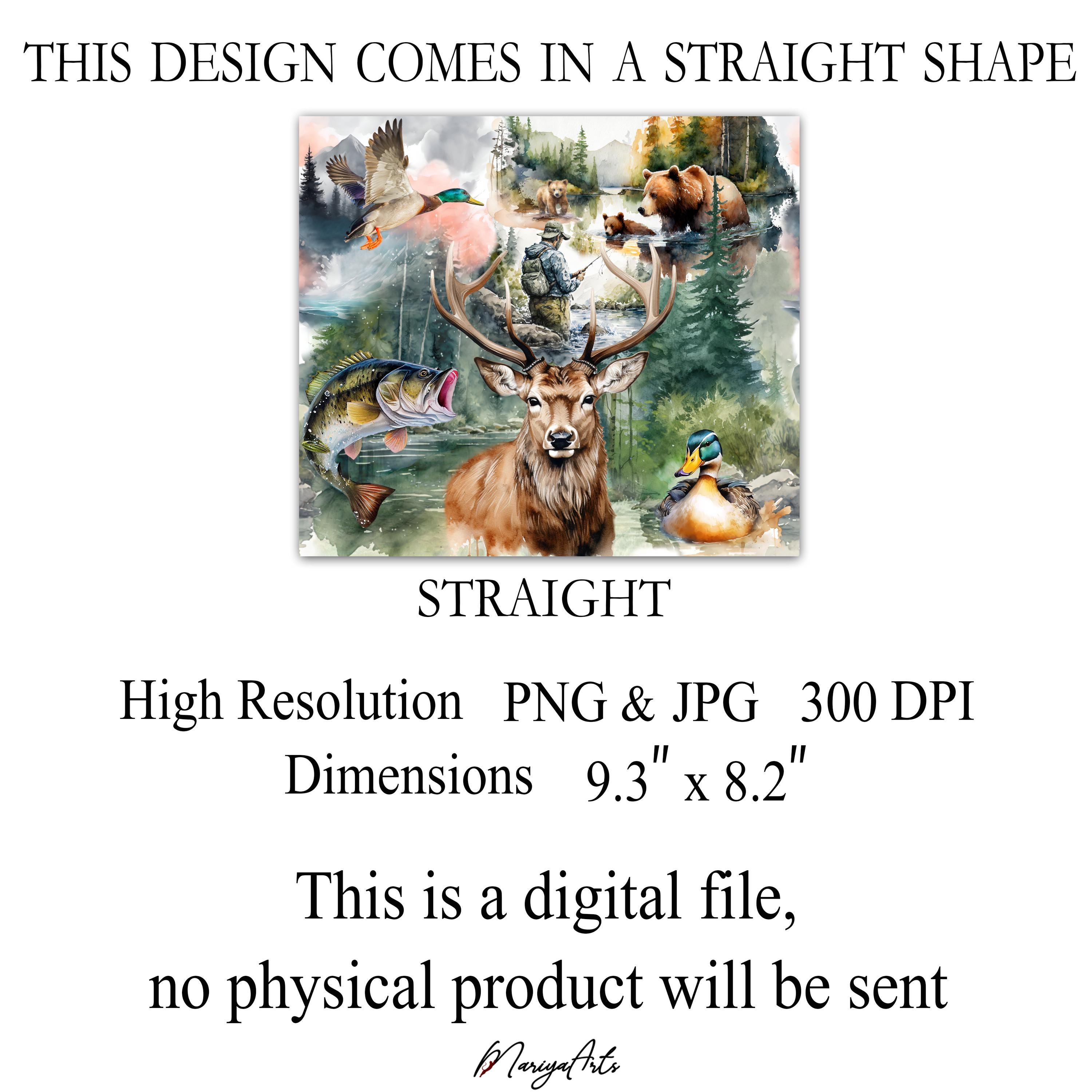 Hunting Fishing Tumbler Wrap PNG 20oz Skinny Tumbler Deer Bass Male ...