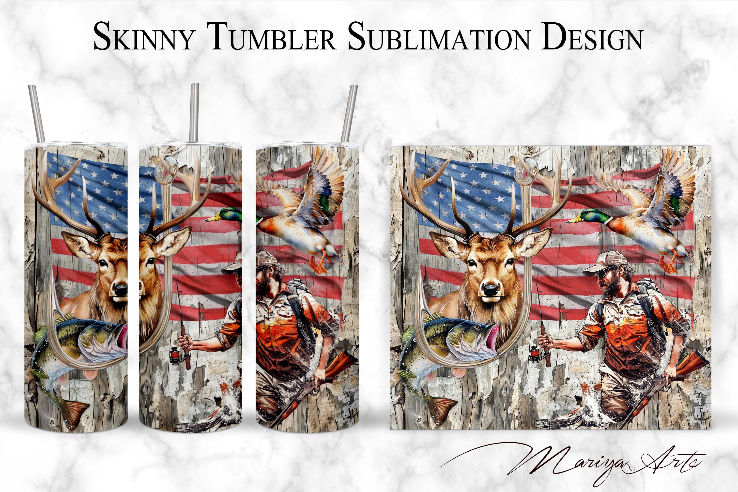 Hunting Fishing Tumbler Wrap PNG 20oz Skinny Tumbler Deer Bass Fishing ...