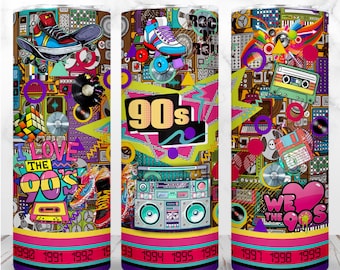 90s Tumbler Wrap PNG 20oz Music love Classic Rock 90's Pop Art Retro Music Vintage Cute Sublimation Seamless Digital Design Instant Download