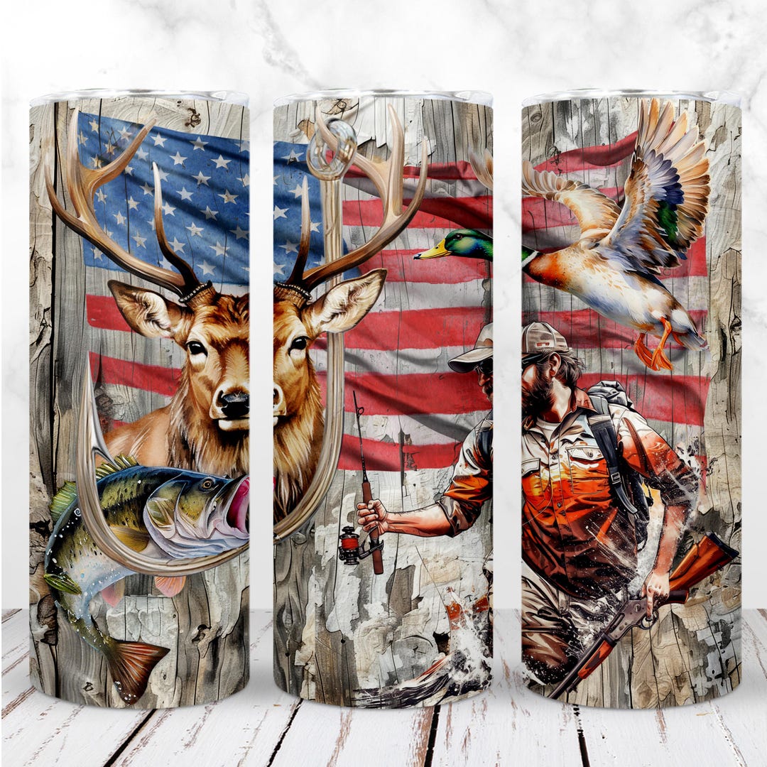 Hunting Fishing Tumbler Wrap PNG 20oz Skinny Tumbler Deer Bass Fishing ...