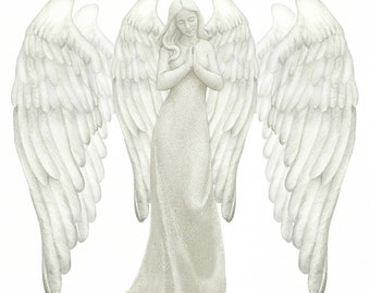 Angel Wings Watercolor Clipart, Praying Angel Statue, White Angel Wing Overlays Clip Art, Hand Painting Watercolor, Digital Download PNG