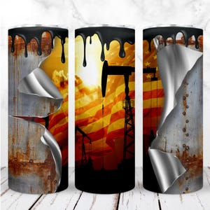 Oilfield Tumbler Wrap PNG 20oz Skinny Tumbler Oil Pump Jack Oilfield Worker Patriotic Sublimation Seamless Digital Design Instant Download