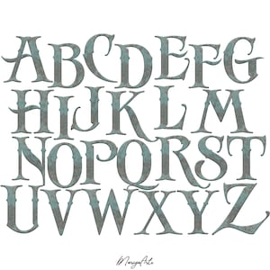 Old English Alphabet  Clipart Rustic Rusty Metal Alphabet Letters and Numbers Blue Copper Alphabet Bronze Solid Clipart PNG Digital Download