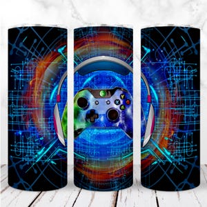 Gamer Tumbler Wrap PNG 20 Unzen Skinny Tumbler Gamepad Videospiel Leben Computer PC Gaming Sublimation Nahtloses digitales Design, Sofort-Download