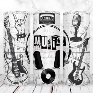 Rock Musik Tumbler Wrap PNG 20 Unzen Skinny Tumbler Gitarre Rock n Roll Musik Kassette Band Sublimation Nahtlose digitales Design, Sofort-Download