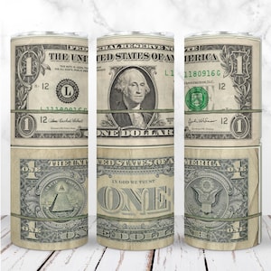 Gobelet d'argent Wrap 20 oz gobelet maigre Dollars rouleau d'argent bande empiler des billets d'un dollar en espèces Sublimation Design numérique sans couture Téléchargement instantané