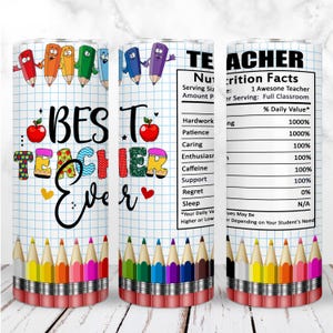 Meilleur professeur de tous les temps, crayons de couleur, emballage de verre PNG 20 oz, gobelet mince, valeur nutritive du professeur, sublimation, conception numérique transparente, téléchargement immédiat